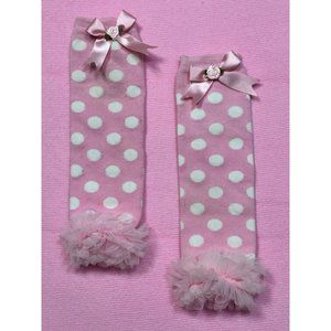 Girls Pink Polka Dots with Bows Chiffon Half Leggings Leg Warmers Ballerina NEW